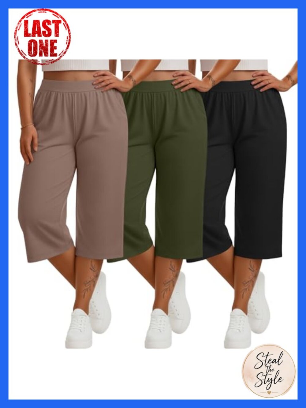 3 Pack Plus Size Capri Yoga Pants Wide Leg Sweatpants High Stretch Cotton